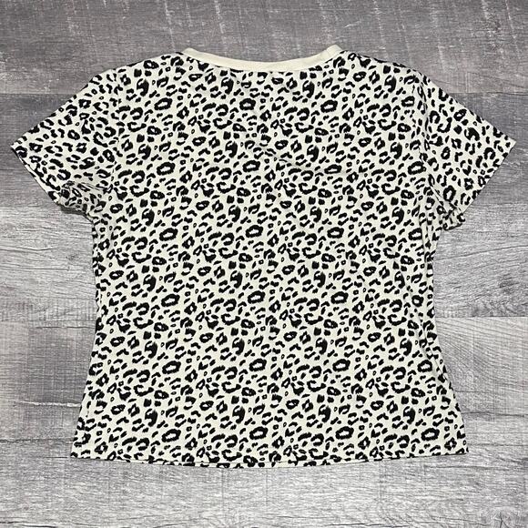 Leopard Print Short Sleeve Crop T Shirt Womens M Runs Small Khaki Black Tee - Picture 4 of 5